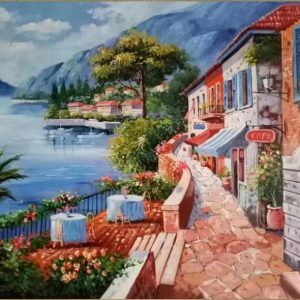 Serene River Cafe – Hand-Painted Canvas Art
