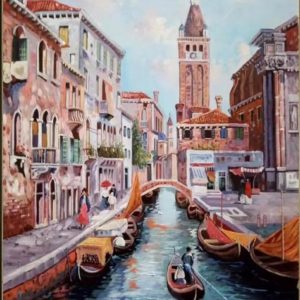 Riverfront Cityscape Hand-Painted Canvas Art