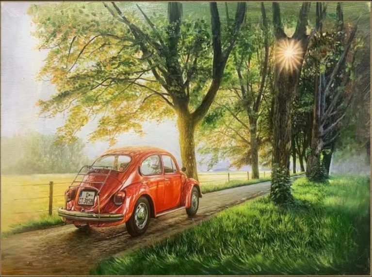 Old Car Hand Painted Paintings on Canvas Wall Art Painting (Without Frame)