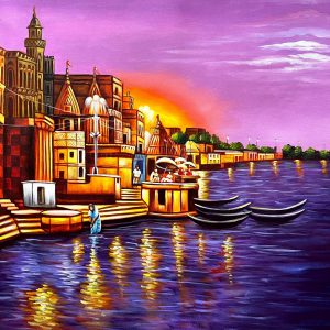 Banaras Ghat Canvas Art Handpainted paintings on Canvas Wall Art Painting (Without Frame)