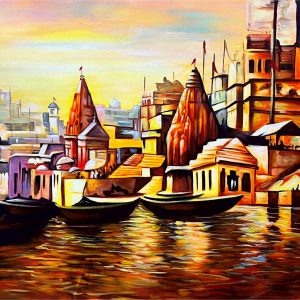 Banaras Ghat Canvas Art Handpainted paintings on Canvas Wall Art Painting (Without Frame)