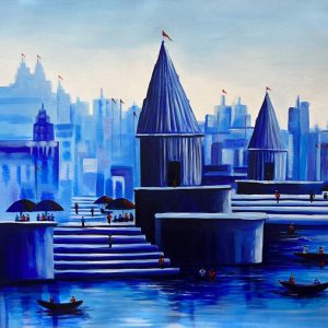 Banaras Ghat Canvas Art Handpainted paintings on Canvas Wall Art Painting (Without Frame)