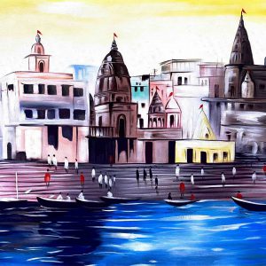 Banaras Ghat Canvas Art Handpainted painting Masterpiece
