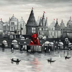 Banaras Ghat Canvas Art Handpainted paintings on Canvas Wall Art Painting (Without Frame)