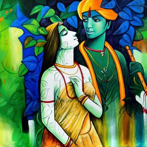 Divine Radha Krishna Canvas Art Handpainted painting on Canvas (Without Frame)