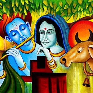Radha Krishna Canvas Art Handpainted paintings on Canvas (Without Frame)