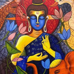 Buddha Canvas Wall Art Handpainted paintings on Canvas Painting (Without Frame)