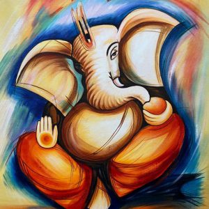New Ganesha AB Handpainted paintings on Canvas Wall Art Painting (Without Frame)