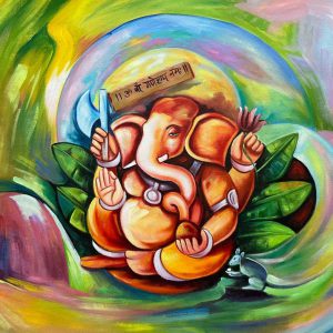 New Ganesha AC Handpainted paintings on Canvas Wall Art Painting (Without Frame)