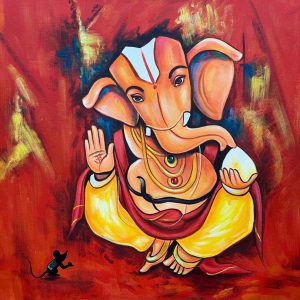 New Ganesha AF Handpainted paintings on Canvas Wall Art Painting (Without Frame)