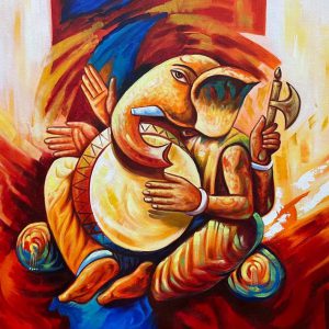 New Ganesha AI Handpainted paintings on Canvas Wall Art Painting (Without Frame)