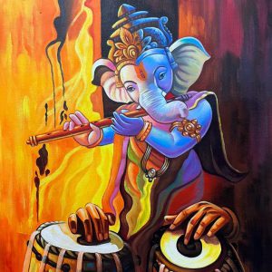 Ganesha Canvas Wall Art Handpainted paintings on Canvas (Without Frame)