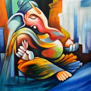 Ganesha Handpainted Canvas Art paintings on Canvas Wall Art Painting (Without Frame)