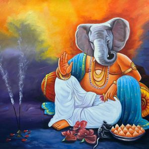 New Ganesha Q Handpainted paintings on Canvas Wall Art Painting (Without Frame)