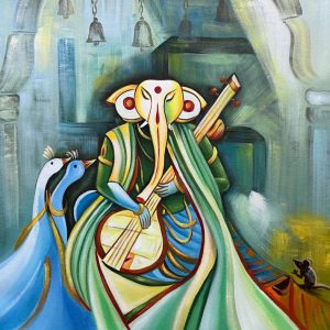 New Ganesha U Handpainted paintings on Canvas Wall Art Painting (Without Frame)