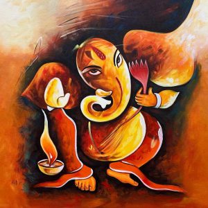 New Ganesha V Handpainted paintings on Canvas Wall Art Painting (Without Frame)