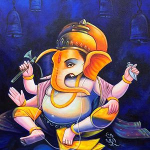 New Ganesha W Handpainted paintings on Canvas Wall Art Painting (Without Frame)