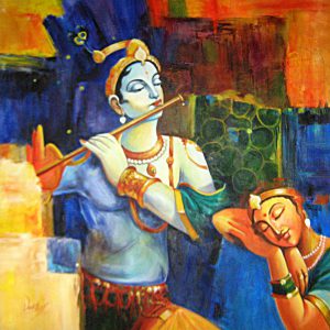 New Radha and Krishna Hand Painted Painting on Canvas (Without Frame)