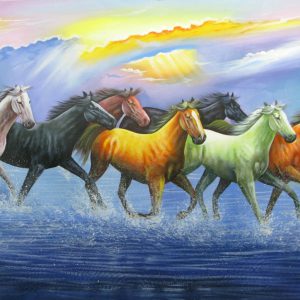 New Seven Running Horses Handpainted paintings on Canvas Wall Art Painting (Without Frame)