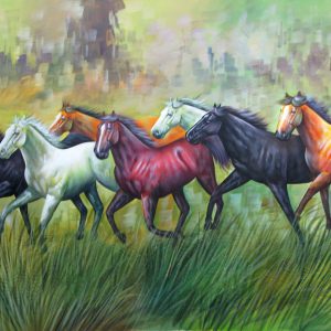 New Seven Running Horses C Handpainted paintings on Canvas Wall Art Painting (Without Frame)