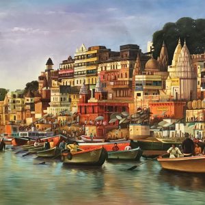 New Banaras Ghat I Handpainted paintings on Canvas Wall Art Painting (Without Frame)