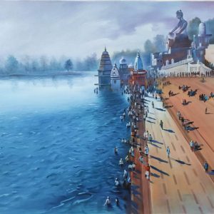 New Haridwar Wall Art Painting Hand Painted Painting On Canvas (Without Frame)