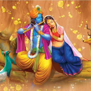 Radha Krishna With Flute A Handpainted paintings on Canvas Wall Art Painting (Without Frame)