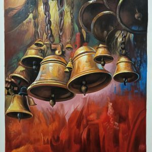 Temple Bells Hand Painted Painting On Paper (Without Frame)