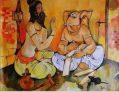Banaras Ghat Handpainted paintings on Canvas Wall Art Painting C (Without Frame)