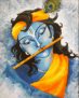 Krishna Playing Flute Hand Painted Painting On Canvas L (Without Frame)
