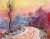 COMING INTO GIVERNY IN WINTER SUNSET Handpainted Painting on Canvas Wall Art Painting (Without Frame)