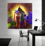Radha Krishna Love Art: An Eternal Love Story Hand Painted On Canvas (Without Frame)