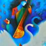 Saraswati Hand Painted Painting On Canvas Without Frame
