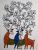 Three Deer And Black&White Plant Gond Painting Handmade on paper (without frame)