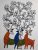 Three Deer And Black&White Plant Gond Painting Handmade On Paper (Without frame)